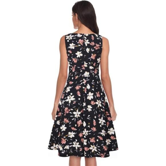 Women's Vintage Floral Lace A-Line Swing Dress - Sleeveless Cocktail Party Dress - Picture 2 of 5